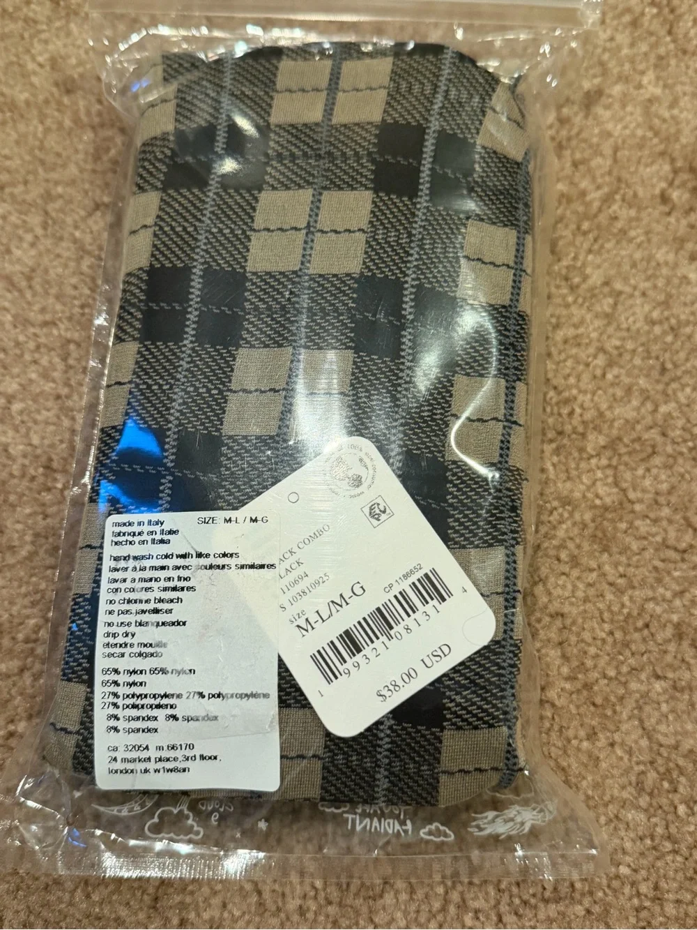 NWT new free people medium large highland hues tartan tights plaid black tan